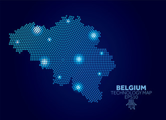 Belgium dotted technology map. Modern data communication concept