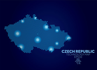 Czech Republic dotted technology map. Modern data communication concept