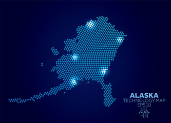 Alaska dotted technology map. Modern data communication concept