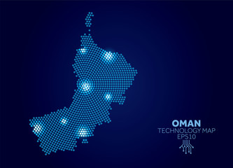 Oman dotted technology map. Modern data communication concept - obrazy, fototapety, plakaty