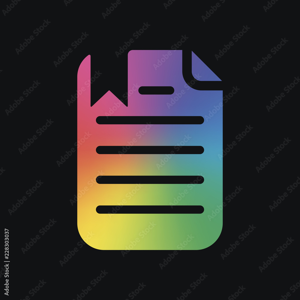 Aufkleber document with text and bookmark. rainbow color and dark backgrou
