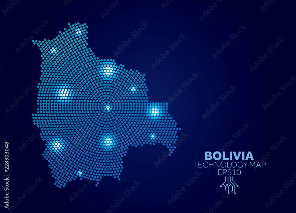 Wall mural bolivia dotted technology map. modern data communication concept