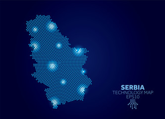 Serbia dotted technology map. Modern data communication concept