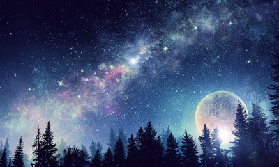 Fototapeta na wymiar Full moon in night starry sky