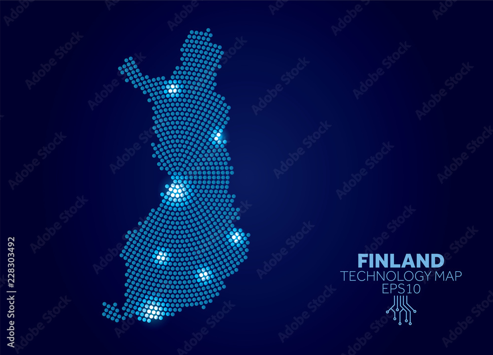 Poster Finland dotted technology map. Modern data communication concept