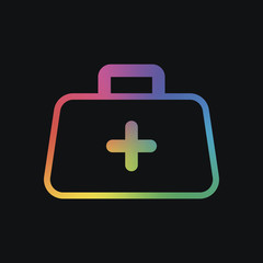 first-aid kit, outline symbol. Rainbow color and dark background