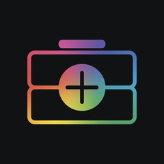 Obraz premium first-aid kit, outline symbol. Rainbow color and dark background