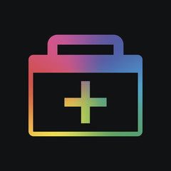 first-aid kit, simple icon. Rainbow color and dark background