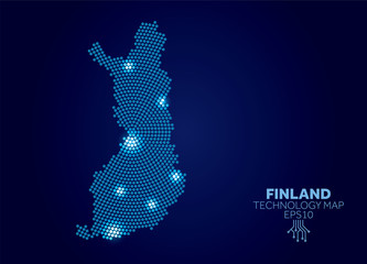 Finland dotted technology map. Modern data communication concept