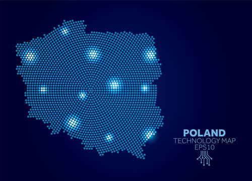 Poland Dotted Technology Map. Modern Data Communication Concept