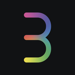 Number three, numeral, simple letter. Rainbow color and dark bac