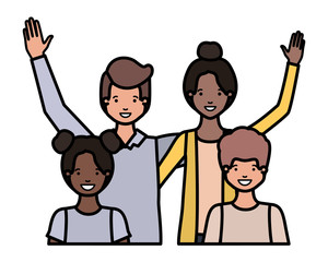 family smiling and waving avatar character