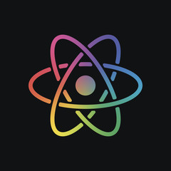 scientific atom symbol, simple icon. Rainbow color and dark back