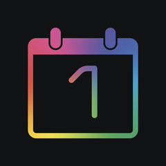 calendar with 1 day, simple icon. Rainbow color and dark backgro