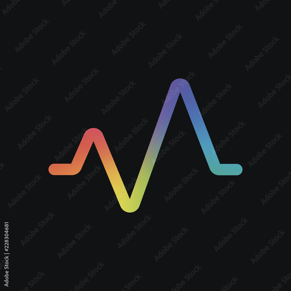 Poster cardiac pulse line. simple single icon. one line style. rainbow color and dark background