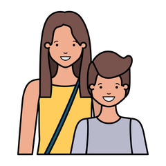 mother with her son smiling avatar character