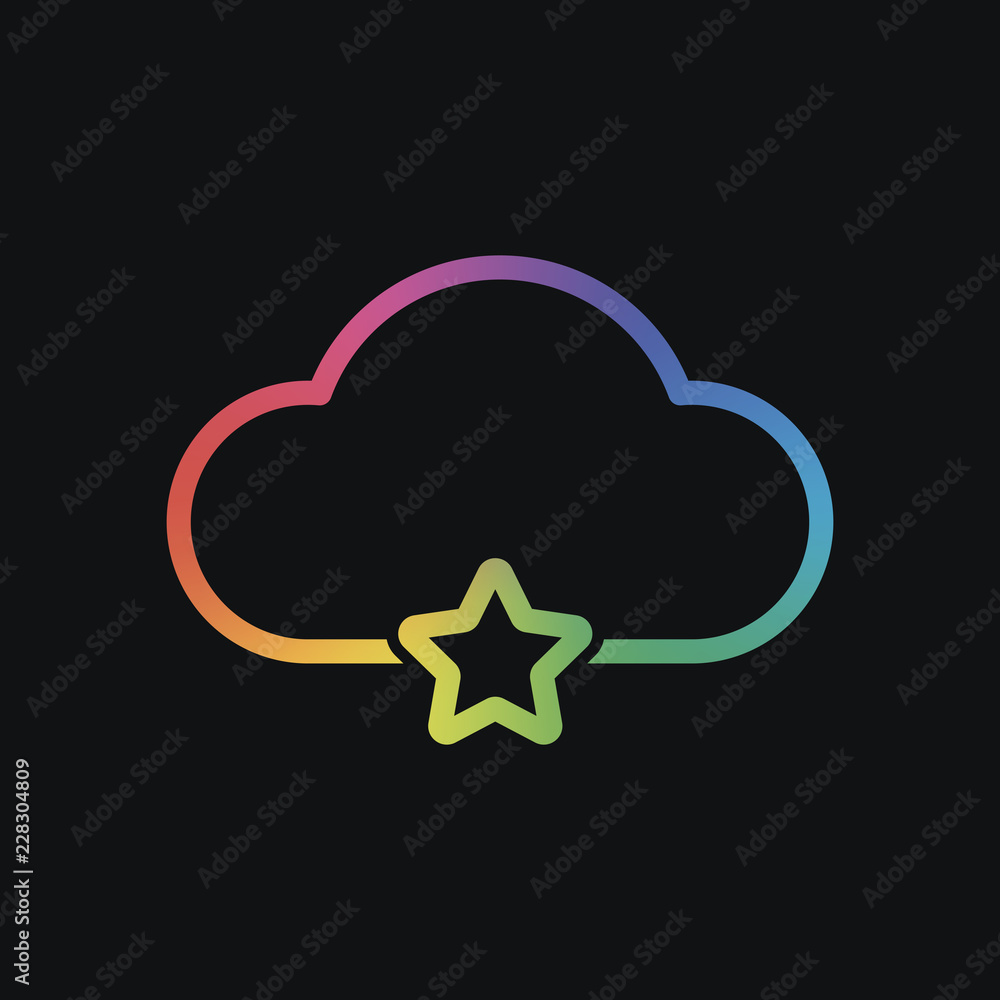 Poster bookmark cloud database. linear symbol with thin outline. simple outline icon. rainbow color and dar