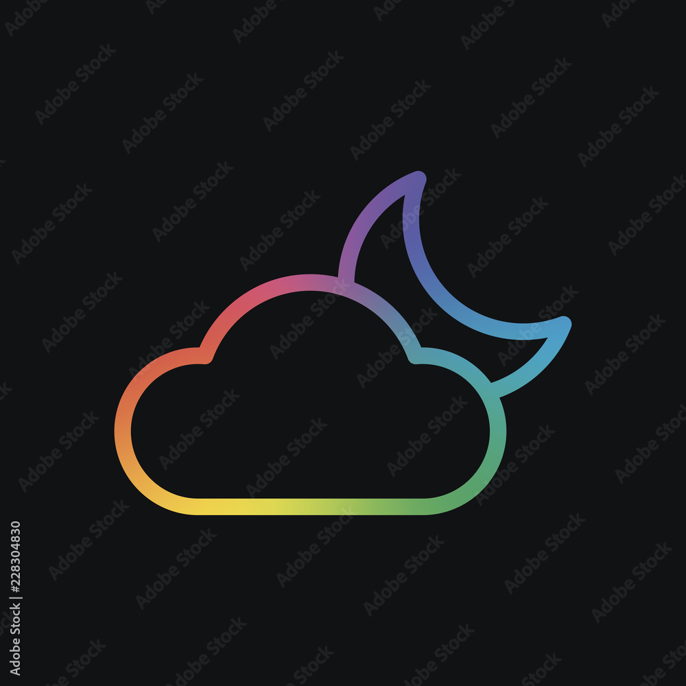 Aufkleber mostly cloudy at night. simple linear icon with thin outline. rainbow color and dark background