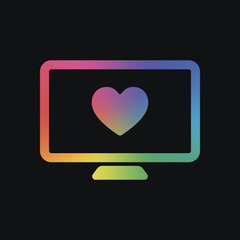 computer and heard. simple icon. Rainbow color and dark background