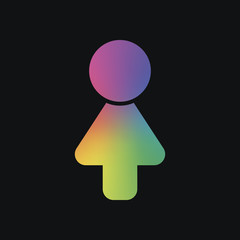 Female symbol. Simple icon of woman. Rainbow color and dark background