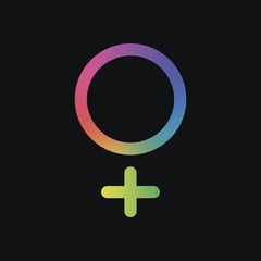 gender symbol. linear symbol. simple women icon. Rainbow color and dark background