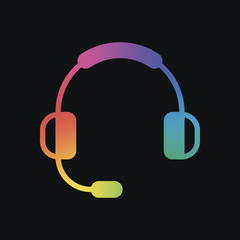 Headphones with microphone. Support service. Simple icon. Rainbow color and dark background