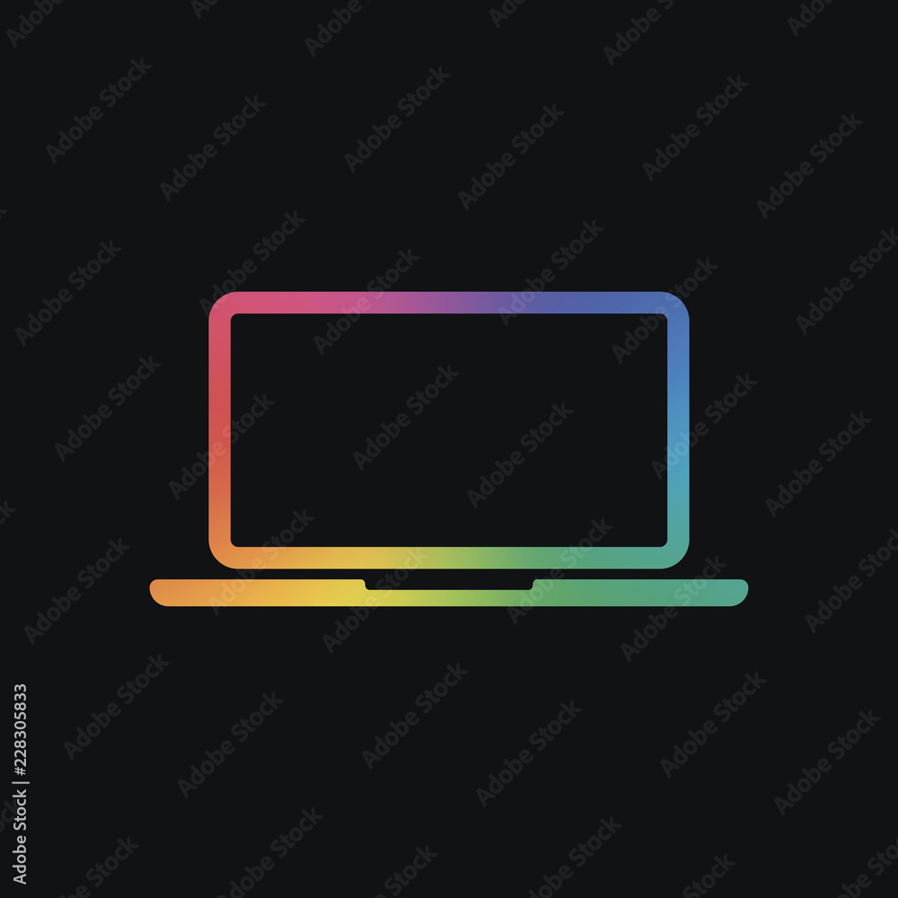Poster laptop or notebook computer icon. rainbow color and dark background
