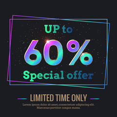 60 Percent Sale Background with colorful gradient numbers