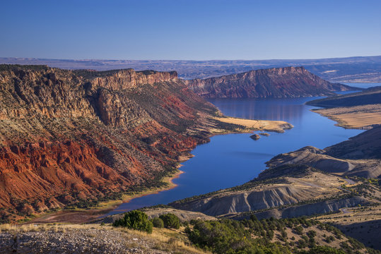 View of Flaming Gorge National Recreation Area against blue sky