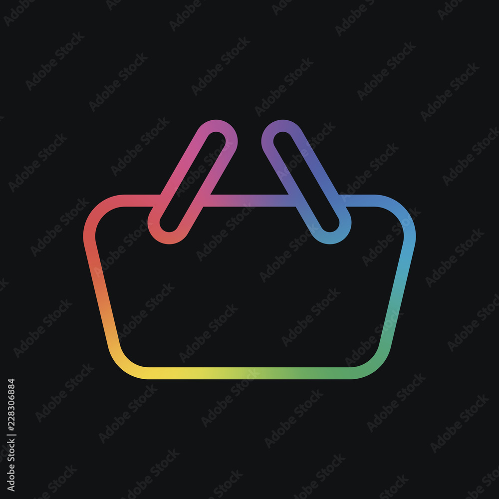 Poster shopping basket icon. simple linear icon with thin outline. rainbow color and dark background