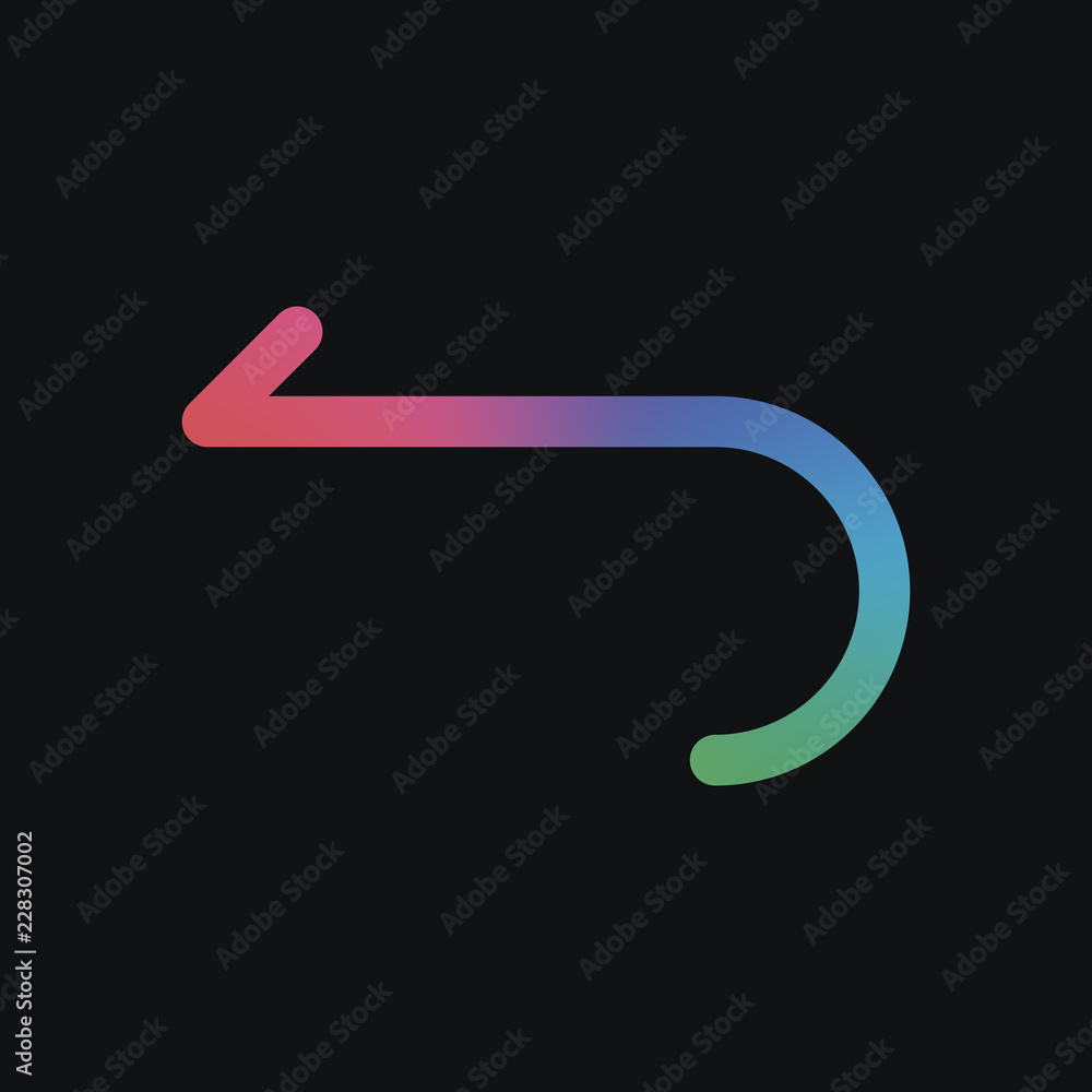 Poster Simple arrow, backward. Navigation icon. Linear symbol with thin line. One line style. Rainbow color and dark background