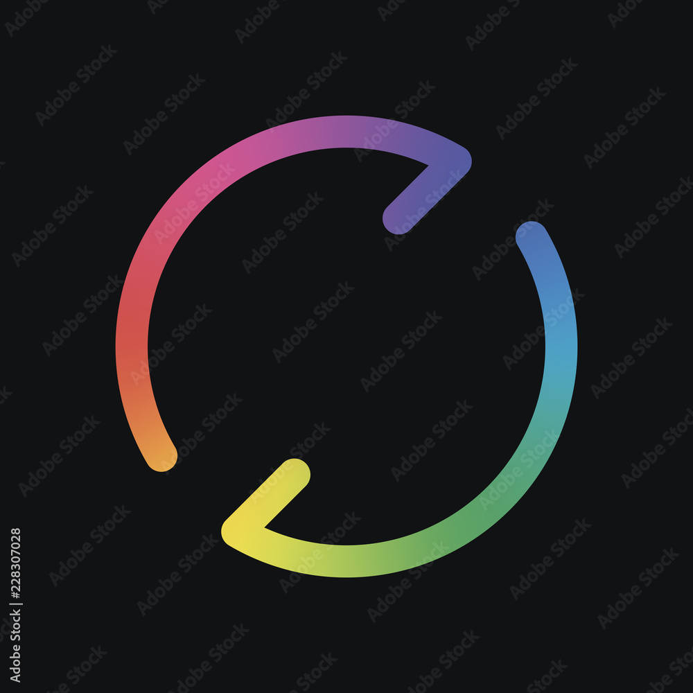 Poster simple arrows, update, reload. navigation icon. linear symbol with thin line. one line style. rainbo