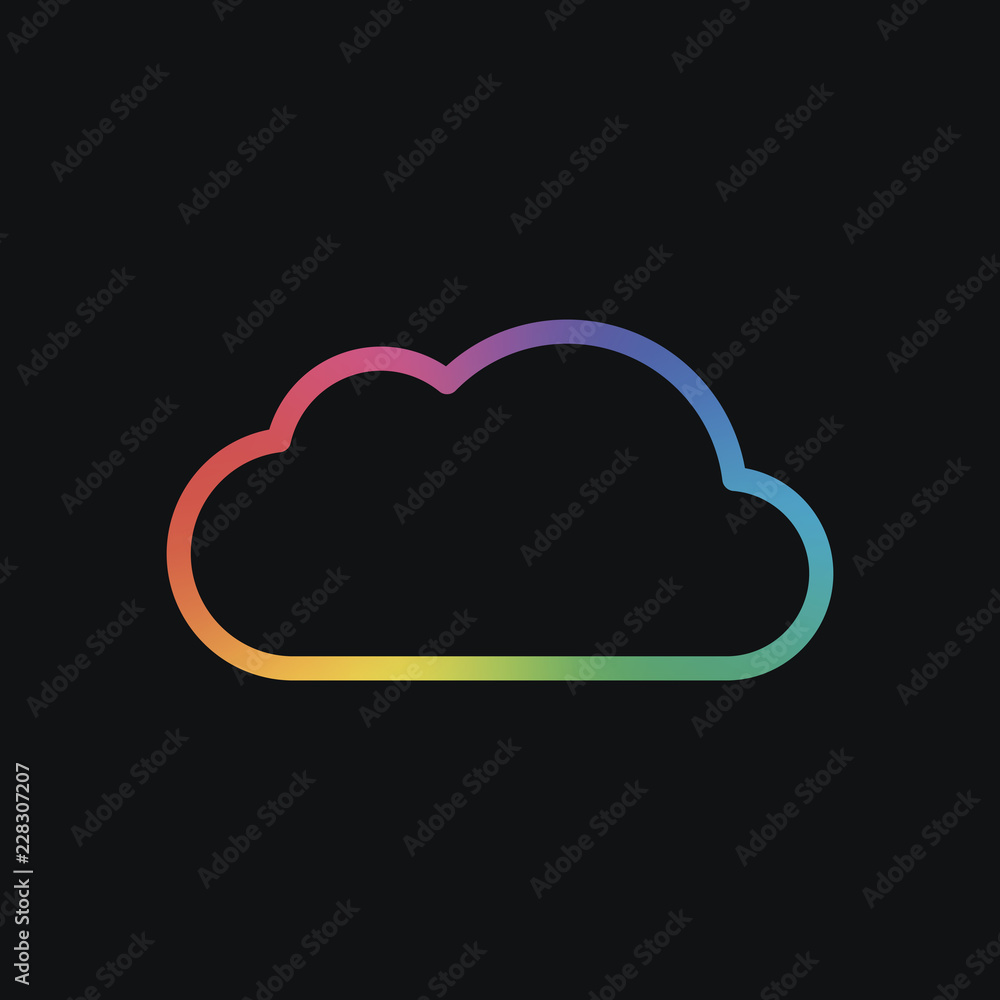 Poster simple cloud. linear symbol with thin outline. rainbow color and dark background