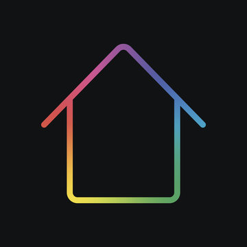 Simple house icon. Linear symbol, thin outline. Rainbow color and dark background