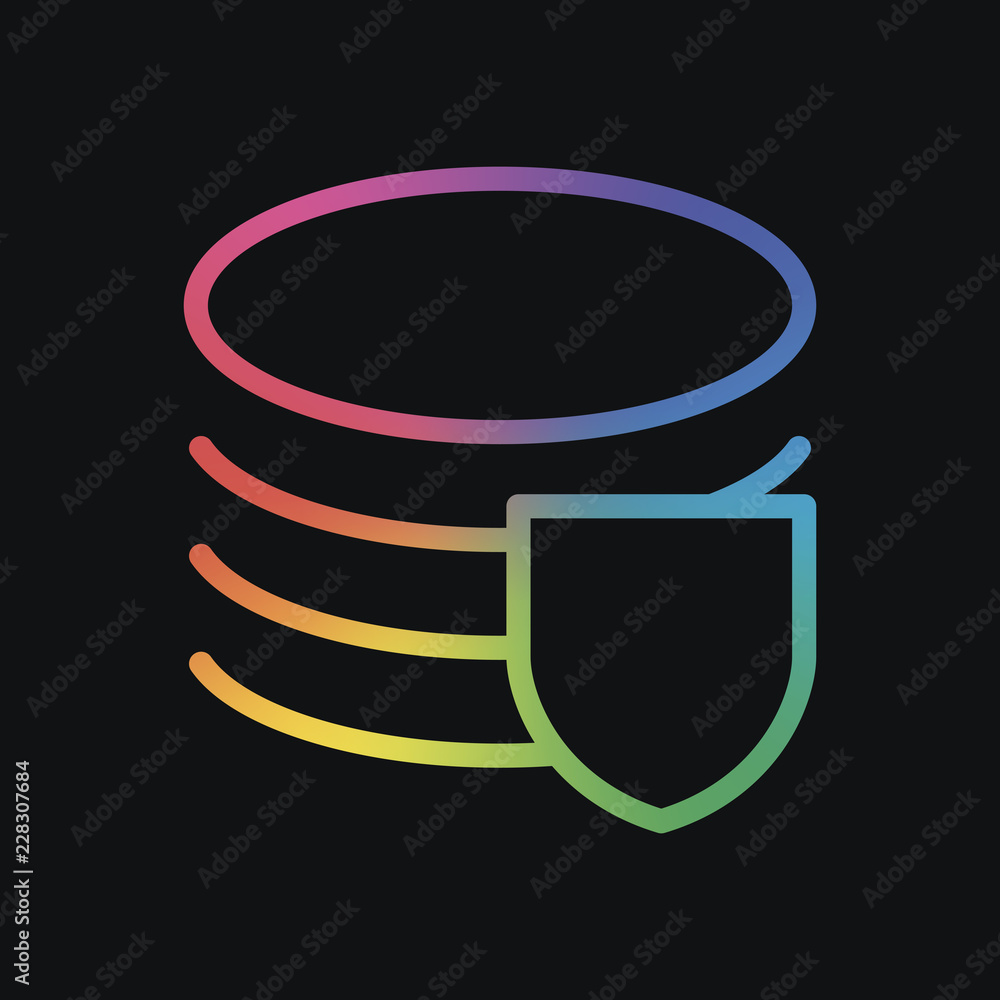 Poster simple protect of database. linear, thin outline. rainbow color and dark background
