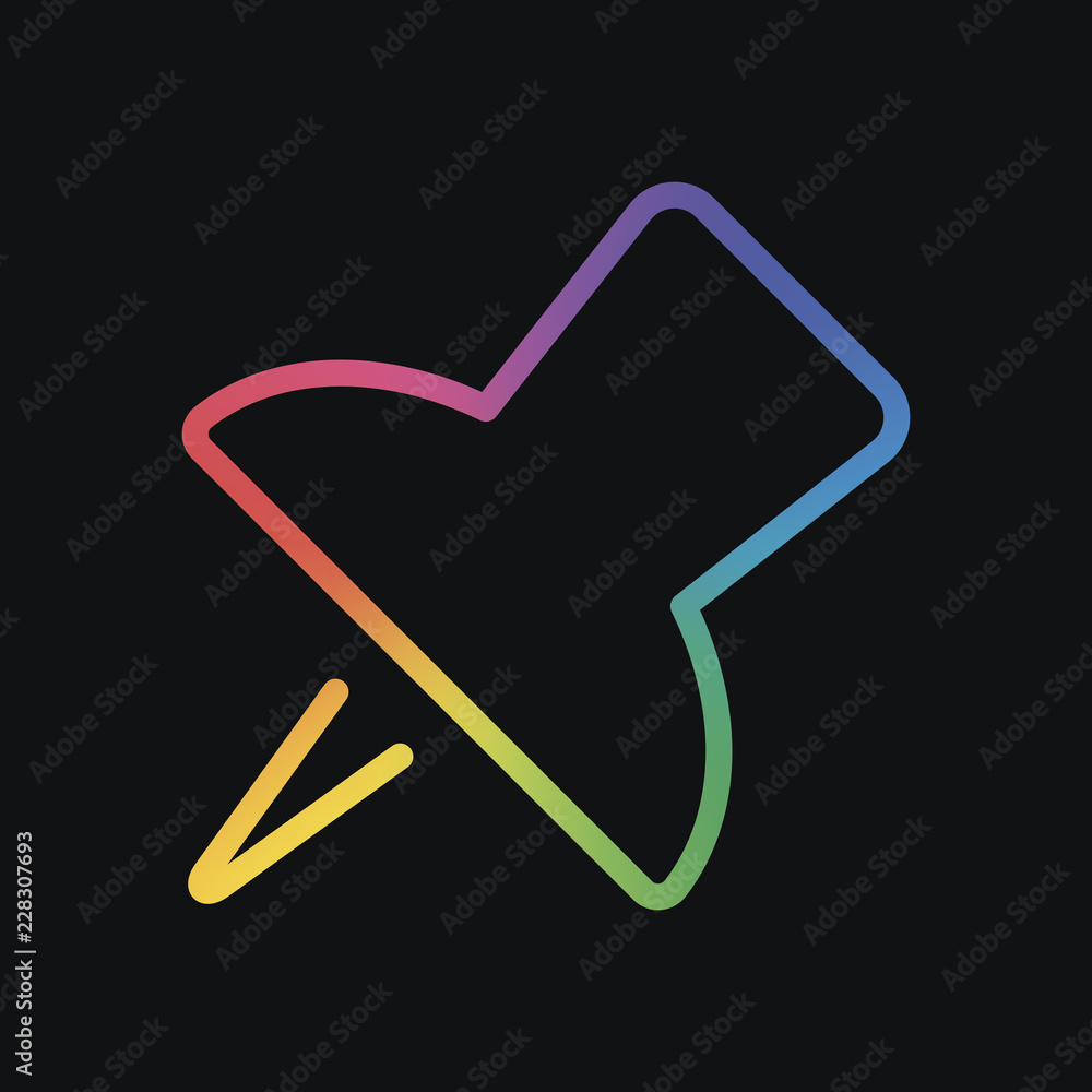 Aufkleber simple push pin. linear icon, thin outline. rainbow color and dark background