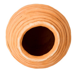 Unglazed coiled pottery pot made of red clay