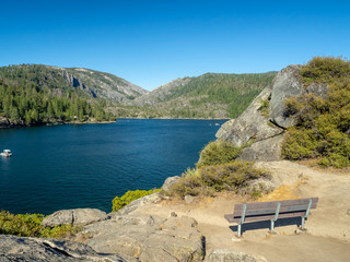 Pinecrest Lake, Stanislaus National Forest, Yosemite, California, USA - July 2018 - mountain...