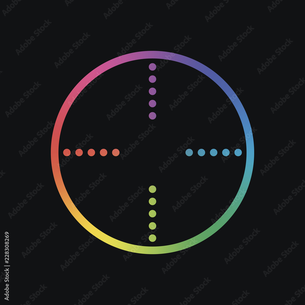 Poster simple target icon. rainbow color and dark background
