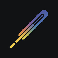 Medical thermometer for body. Rainbow color and dark background