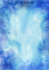 Abstract watercolor blue background. Template for the design of posters, invitations, cards.