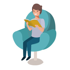 man reading book in the sofa avatar character