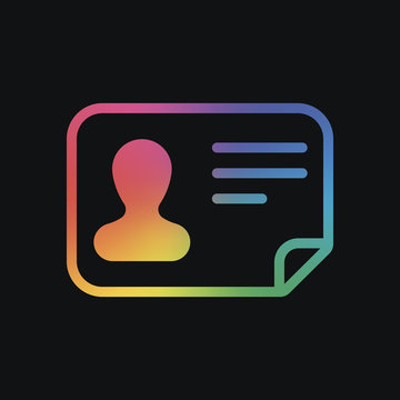 Identification card icon. ID profile. Rainbow color and dark background