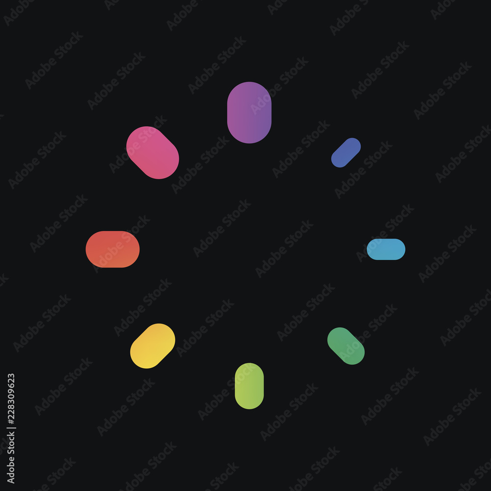 Poster simple loading symbol. rainbow color and dark background