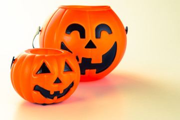 Beautiful halloween decoration trick or treat on white background with filter, concept of halloween party, copy space(text space), close-up, blank for text