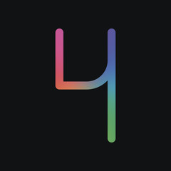 Number 4, numeral, fourth. Rainbow color and dark background