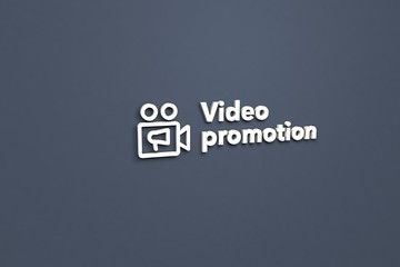 Illustration of Video promotion with light text on grey background