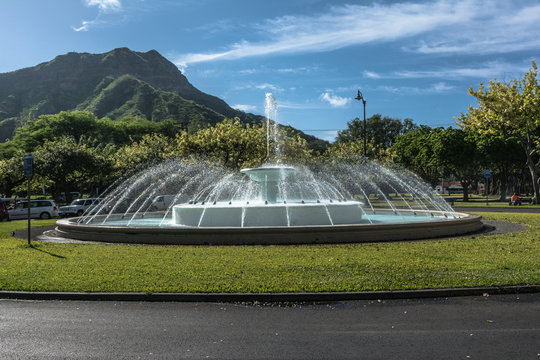 Fountain on Kalakaua Avenue Waikiki, Oahu, Hawaii
