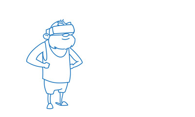man wearing 3d virtual reality glasses modern vr technology concept sketch doodle horizontal vector illustration