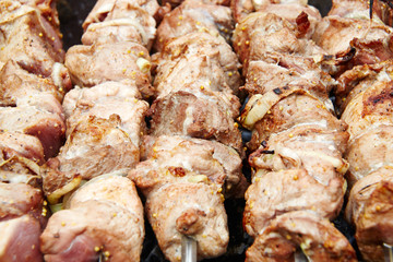 Meat roasted on fire barbecue grill